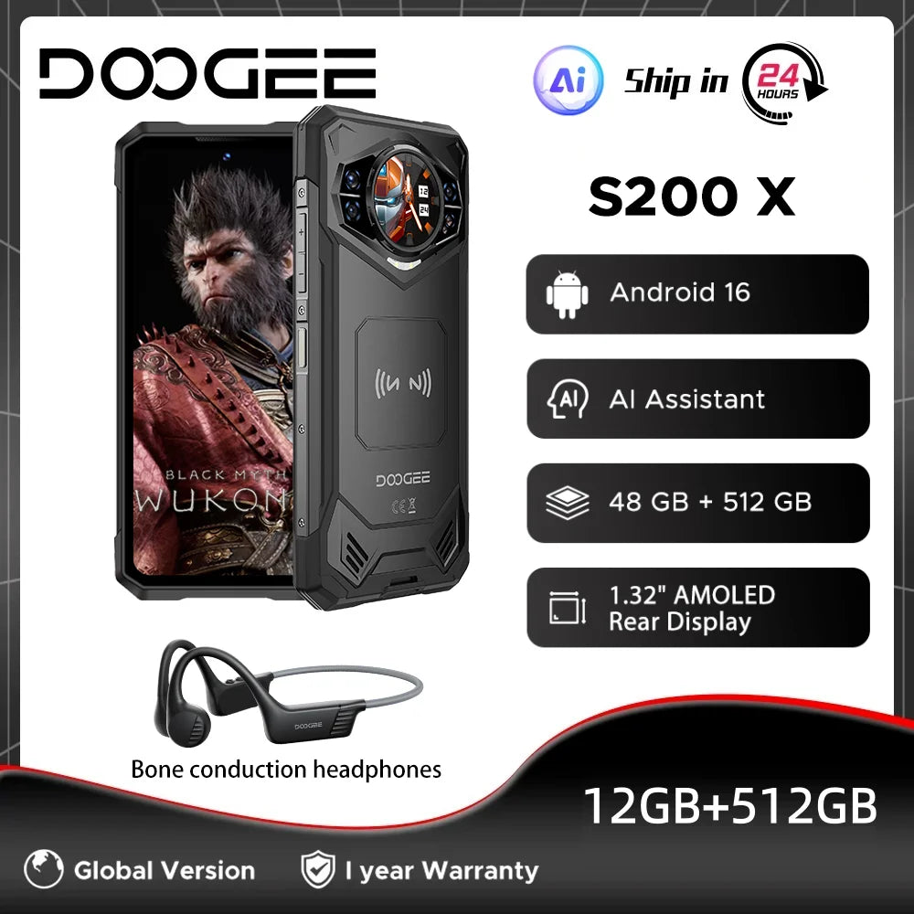Global Version DOOGEE S200 X 5G Rugged Phone 32GB 512GB 6.72" FHD+ 120Hz Display MTK Dimensity 7050 10100mAh Large battery