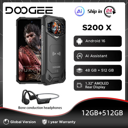 Global Version DOOGEE S200 X 5G Rugged Phone 32GB 512GB 6.72" FHD+ 120Hz Display MTK Dimensity 7050 10100mAh Large battery