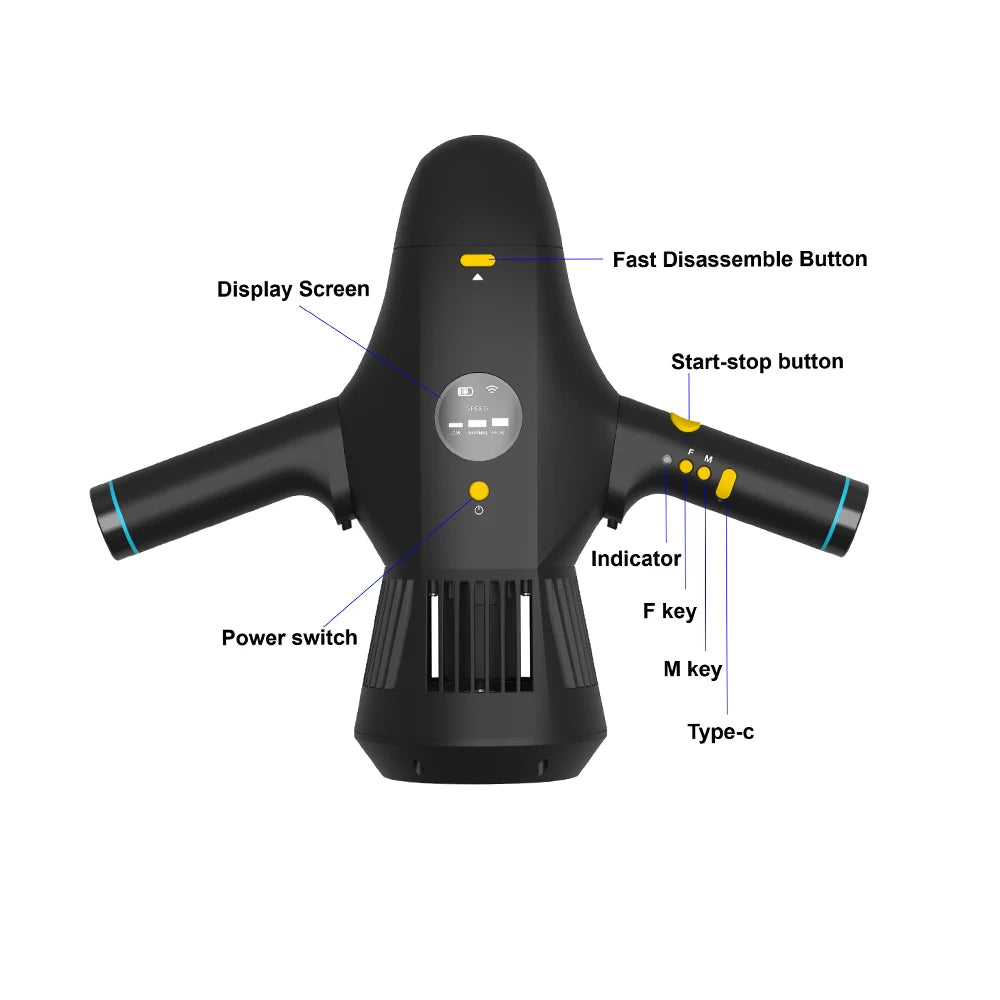 M1 Multi-fonctio Water Proof and Removable Battery Underwater Sea Scooter Electric Booster for Diving Snorkeling Sea Adventure