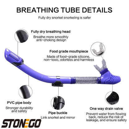 Snorkeling Gear Diving Mask Snorkel Set Full Face Silicone Large Frame Dry Snorkel for Water Sports