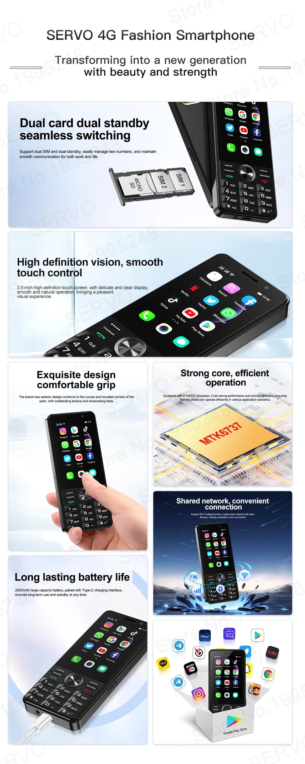 2025 New 4G Network Android Smart Phone 3.5" Screen 2 SIM Dual Camera Android 8.1 2+16GB WIFI GPS Play Store Mobile Phone Type-C