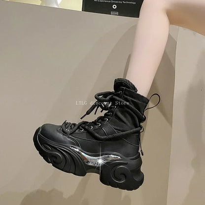 Women's Pink Boots Platform New in  Calf High Boot Woman Winter Girl's Ankle Bootie White Sneakers Trends 2023 Cross Strap Bling