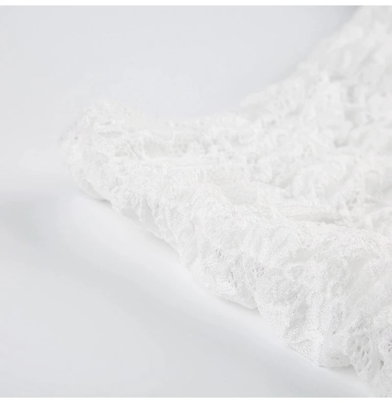 White Lace Halter Stage Performance Skirt Asymmetrical Midi Skirt Smart Dance Costume Korean Style Commute Polyester Fabric