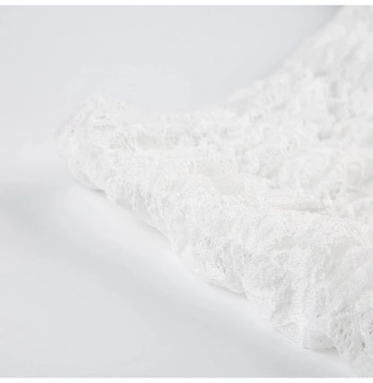 White Lace Halter Stage Performance Skirt Asymmetrical Midi Skirt Smart Dance Costume Korean Style Commute Polyester Fabric