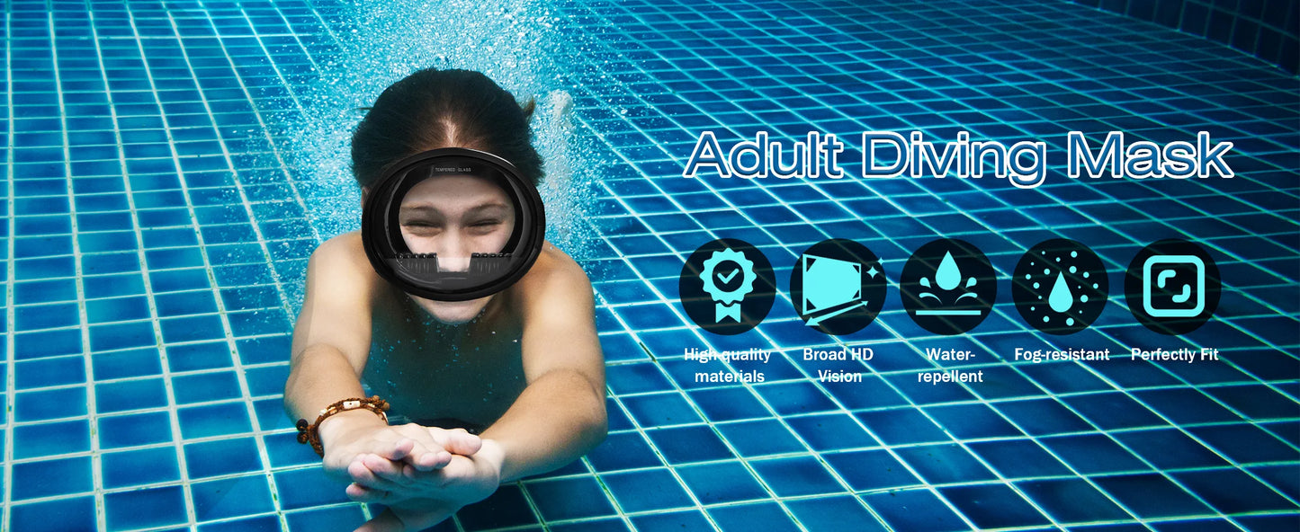 Adult Dive Mask: Wide View Anti-Fog Lens for Scuba, Snorkeling & Freediving - Comfortable Water Goggles