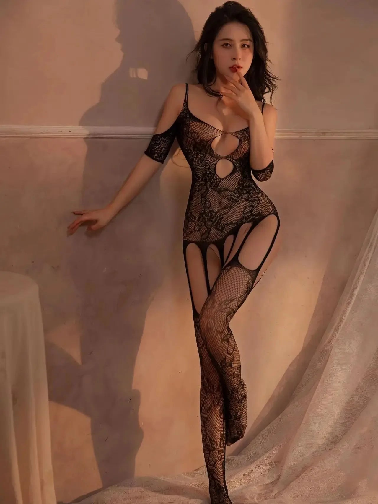 Sexy lingerie, transparent temptation bodysuit, sexy fishnet bodysuit; sexy open-crotch bodysuit, female fishnet dress