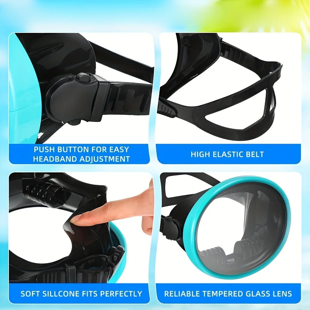 Diving Mask Goggles HD Anti-Fog Spearfishing Mask Freediving Mask Clear Panoramic Goggle with Adjustable Buckle for Free Diving