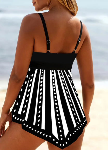 Women's Summer New Two Piece Set with White Small Dot Print Sexy Lace Up Leisure Resort Beach Swimsuit S-6XL