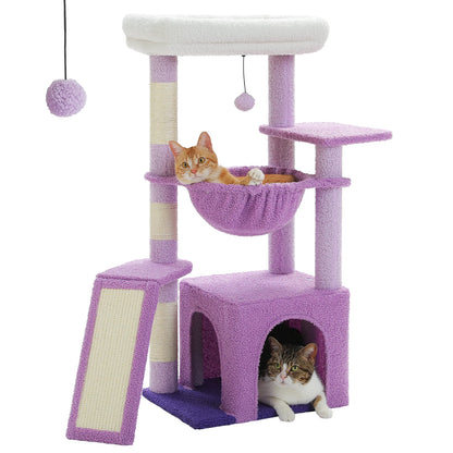 Cat Tree for Indoor Cats, Small Cat Tower with Large Cat Condo, Cat Scratching Posts, Cozy Cat Hammock and Cat Scratching Ladder