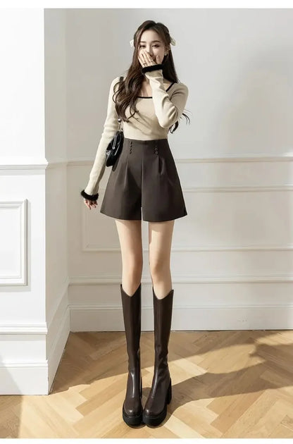 Design-sensing Suits and Shorts Women Slim and High-waisted A-line Boot Pants Versatile Casual Pants