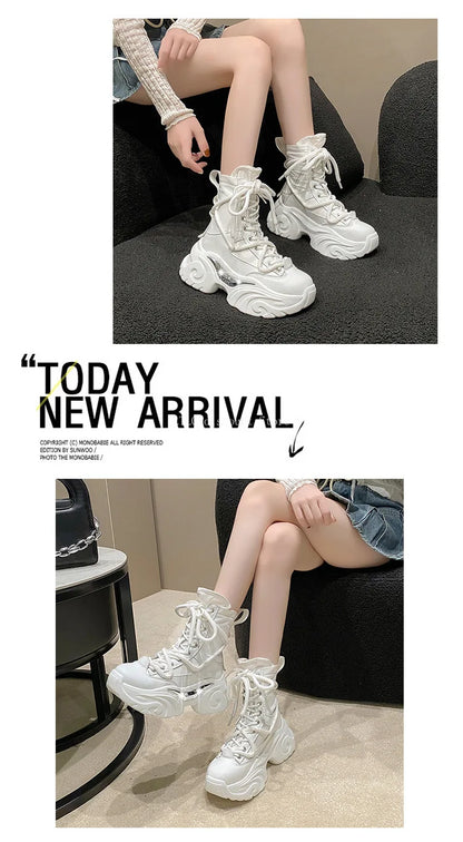 Women's Pink Boots Platform New in  Calf High Boot Woman Winter Girl's Ankle Bootie White Sneakers Trends 2023 Cross Strap Bling