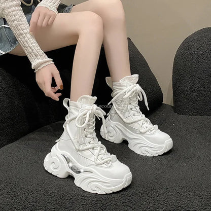 Women's Pink Boots Platform New in  Calf High Boot Woman Winter Girl's Ankle Bootie White Sneakers Trends 2023 Cross Strap Bling