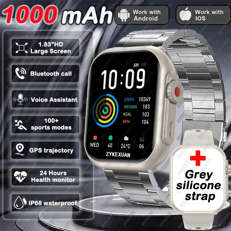 1000 mAh Smart Watch Men Women 1.85-Inch AMOLED GPS 100+Sports Mode Watches Heart Rate Bluetooth Call IP68 Waterproof Smartwatch