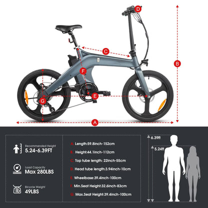 250W brushless motor electric bike, 20-inch 36V 10AH battery foldable electric bicycle, convenient ebike for urban commuting