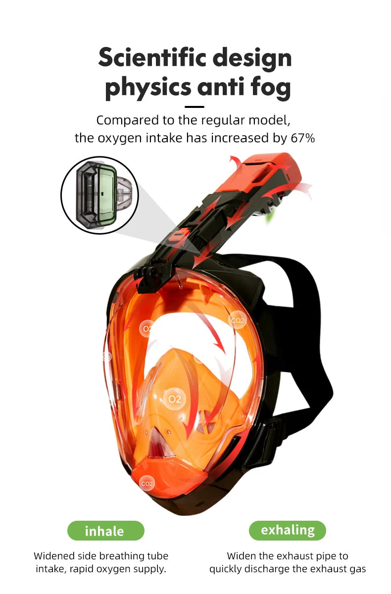 Full Face Diving Mask for Men Women Swim Snorkel Mask with Detachable Camera Mount Adult Snorkeling Tube Goggles Set Scuba Gear