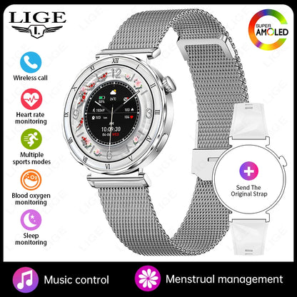 Women's Smart Watch 2026 New Fashion AMOLED Screen Bluetooth Call Custom Dials Female Health Monitoring Ladies Sports Smartwatch