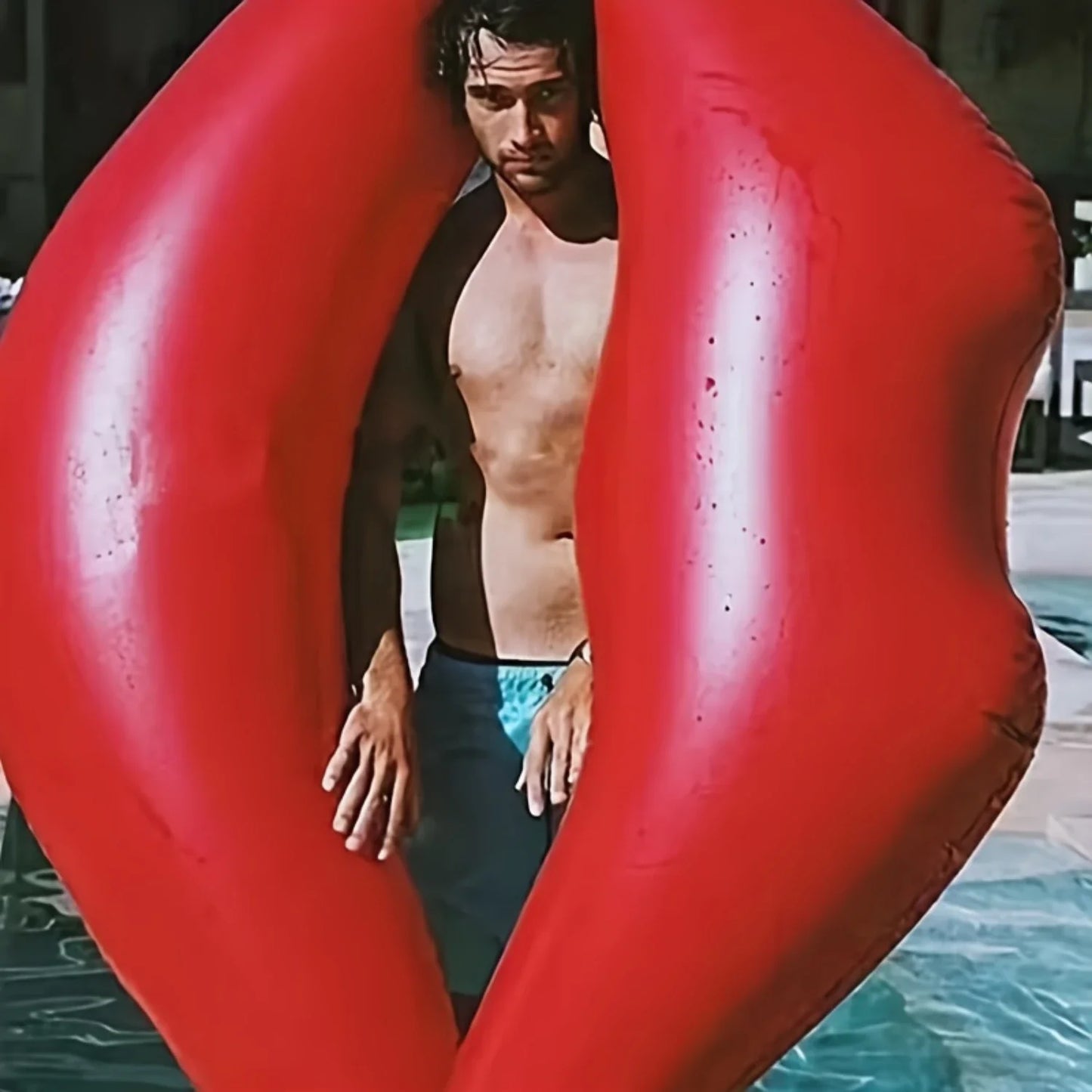 2 Pcs Inflatable Red Lip Pool Float, Portable PVC Water Mat for Beach & Pool Parties