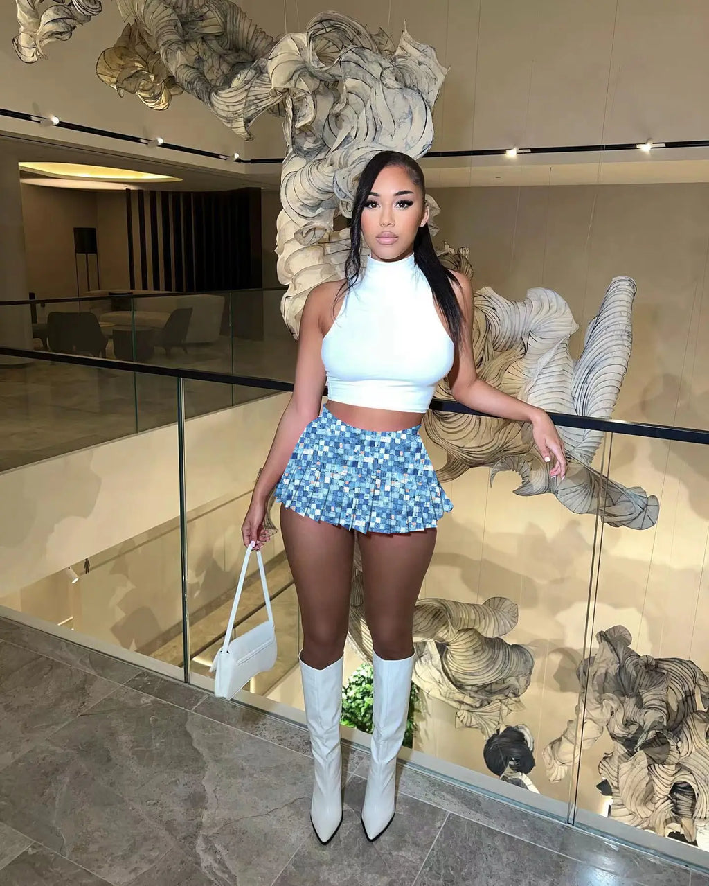 2024 Spring Fashion Women's Mini Pleated Skirts Sexy Club Y2k Accessories Plaid High Waist Stretchy Tennis Skater A-line Outfits