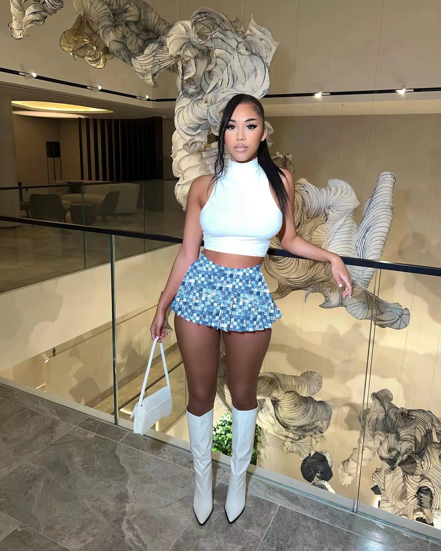 2024 Spring Fashion Women's Mini Pleated Skirts Sexy Club Y2k Accessories Plaid High Waist Stretchy Tennis Skater A-line Outfits