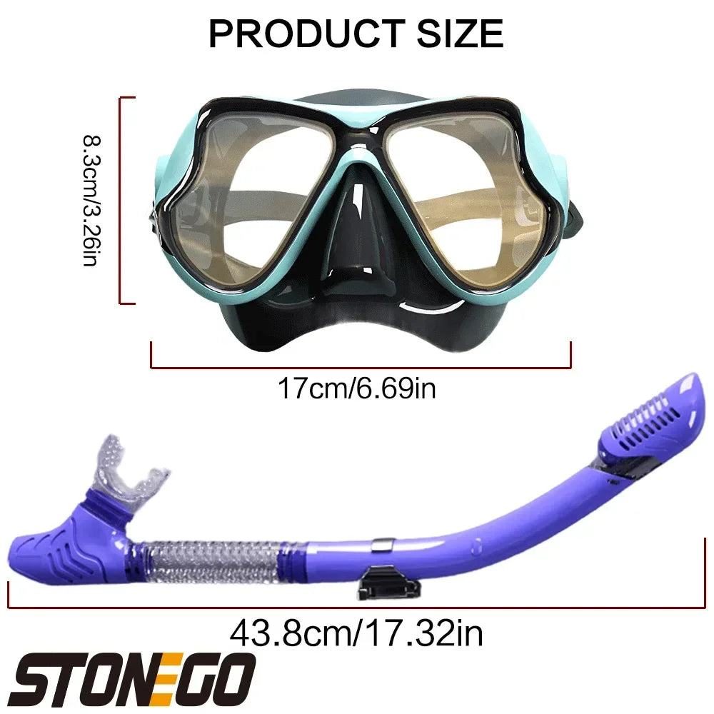 Snorkeling Gear Diving Mask Snorkel Set Full Face Silicone Large Frame Dry Snorkel for Water Sports