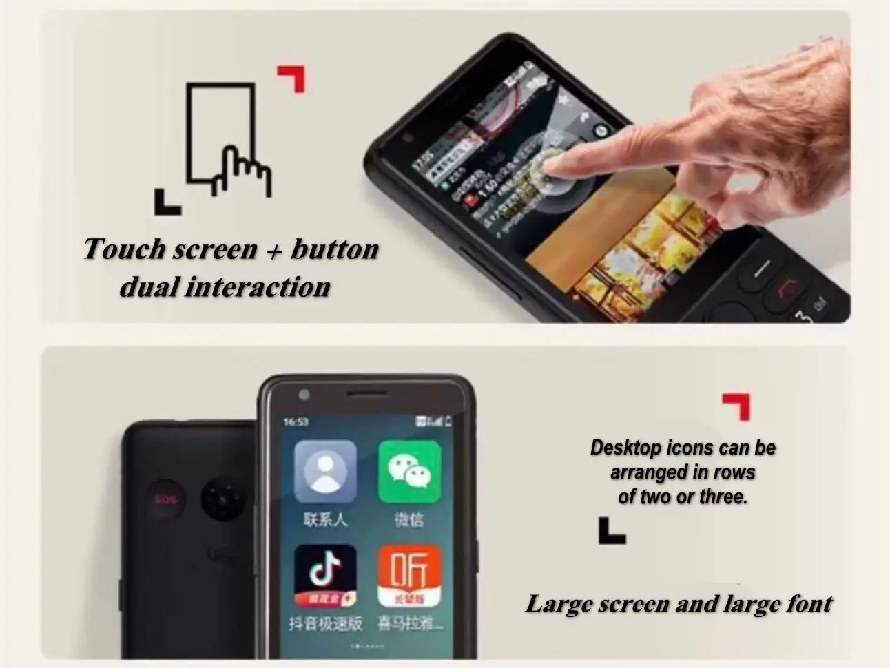 Feature Phone with Touch Screen Smartphone Wifi 5G/4G Global Languages Removable battery Big Buttons 3.54"inch Senior Cell Phone