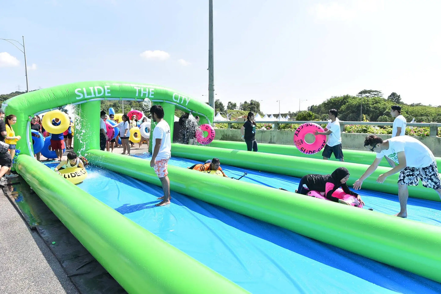 Commercial Water Park Waterslide Inflatable Kids Slide Pvc Toy Custom Inflatable Multiple Slides Children Water Slide With Pool