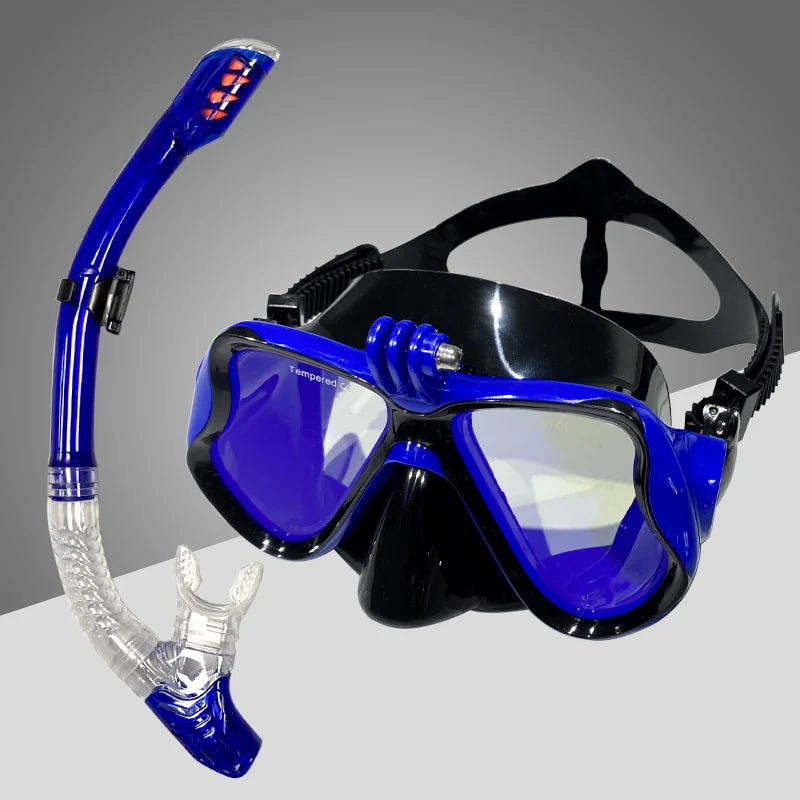 Diving Mask With Sports Camera Mount Electroplate Tempered Glass Silicone Mask is Safe and Comfortable