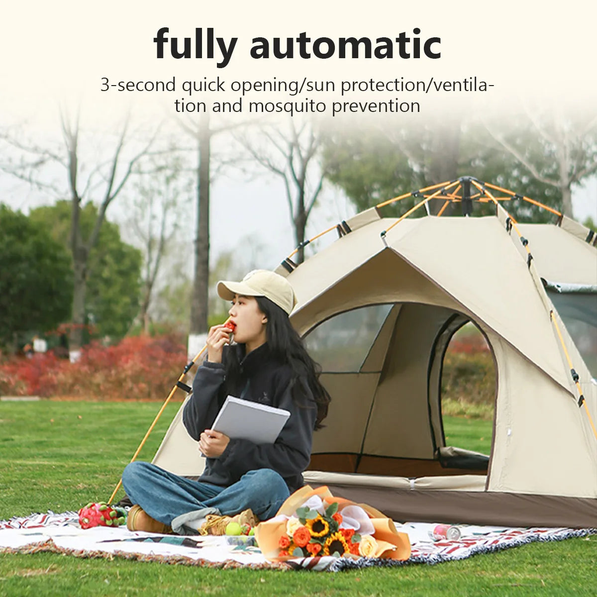 2-4 Person Outdoor Folding Tent Quick Automati Opening Self-driving Wild Camping Tent Waterproof Sunscreen Portable Tent