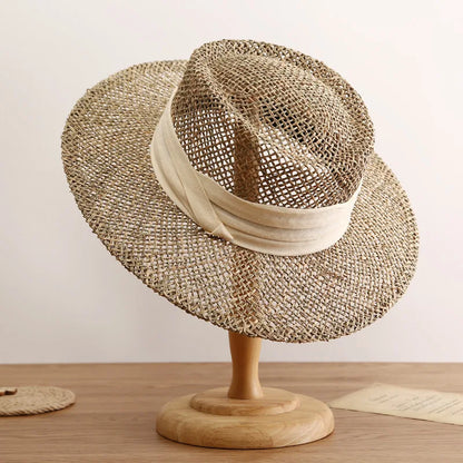 hats beach hat bohemian flat brim hat hand woven straw hat ladies summer vacation travel sun hat
