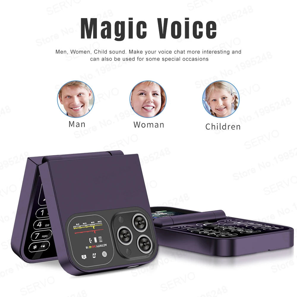 SERVO F15 Mini Small Flip Mobile Phone 2 SIM Standby Speed Dial Magic Voice Flashlight Call Recording 2G GSM Cute Fold Cellphone