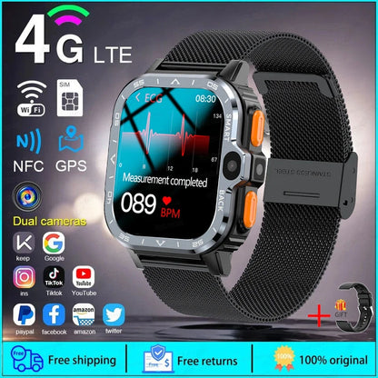 PGD SmartWatch 4G LTE GPS Wifi SIM Card NFC Dual Camera Rugged 64G ROM Storage Heart Rate Sports Smart Watch Men