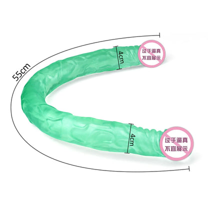 Double headed 55CM long and thick simulated dildo for adult with anal plug for lesbians