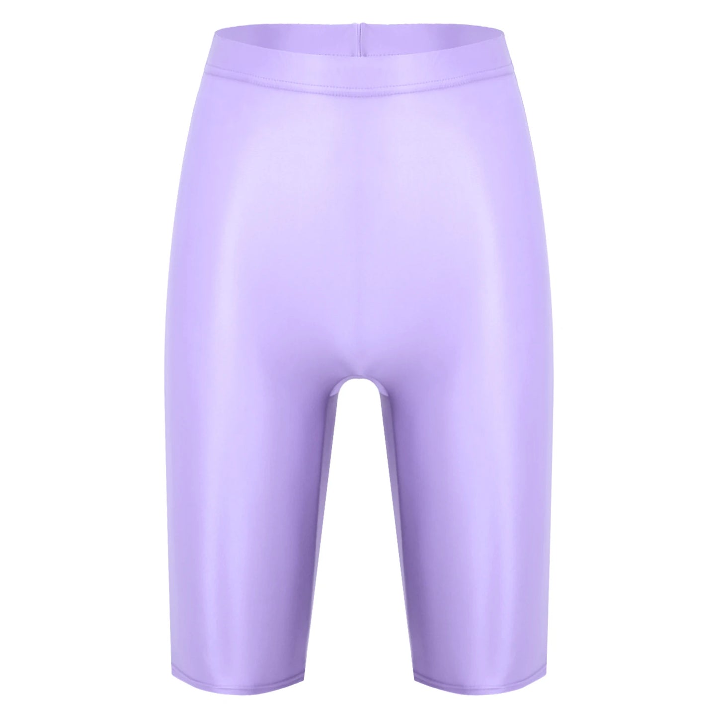 Women Glossy Shorts High Waist Fitness Short Leggings Oil Shiny Knee-Length Tights Swimming Trunks Female Workout Sports Bottoms