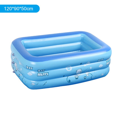 Inflatable Blow Up Swimming Pool Indoor Outdoor Rectangle Kid Bathing Tub Toddler Water Game Play Center 3 Rings Cartoon Printed