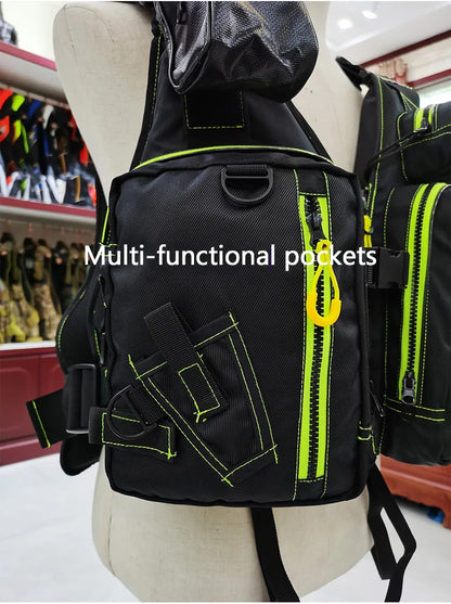 multi-functional life jacket vest for outdoor fishing, a must-have for safety. Multiple pockets for storage, buoyant materials