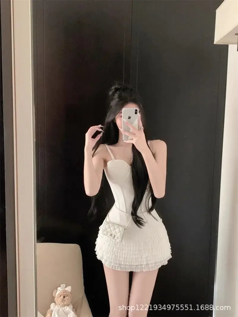 Sweet And Spicy Korean Style High Waist Pleated Mini Skirt Women's Summer New Fashion Lace Wrap around Short Skirt