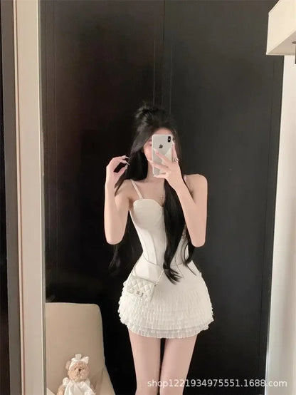 Sweet And Spicy Korean Style High Waist Pleated Mini Skirt Women's Summer New Fashion Lace Wrap around Short Skirt