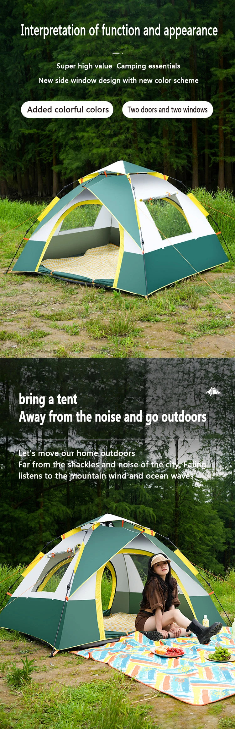 Tienda De Acampar Automatic Camping Tent 2-4 Person Family Tent Portable Backpacking Fully Automatic Tent For Hiking Travel