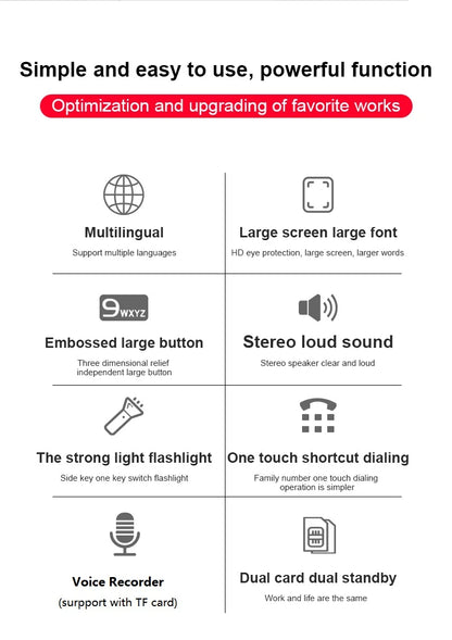 Low Price Elderly Mobile Phone Big Push Button Fast Call Dual Sim Cards Loud Sound Cellphone SOS Two Torch Cheap Large Battery