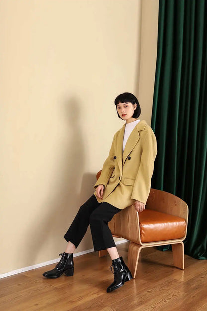 Krazing Pot 2025 Hot Sale Genuine Leather Square Toe Chelsea Boots High Heels Winter Season Lace Up Superstar Ins Ankle Boots