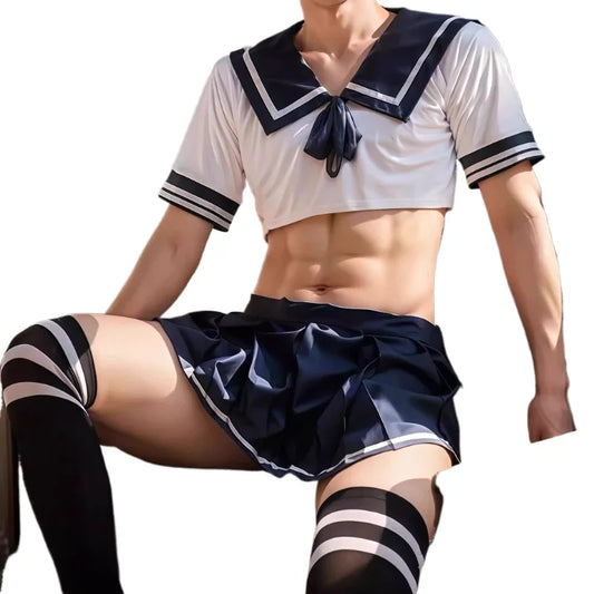 Lingerie Set for Men Roleplay Sexy Students Cosplay Costumes Maid Outfit Femboy Sissy Lingerie for Cross-dressers Plus Size