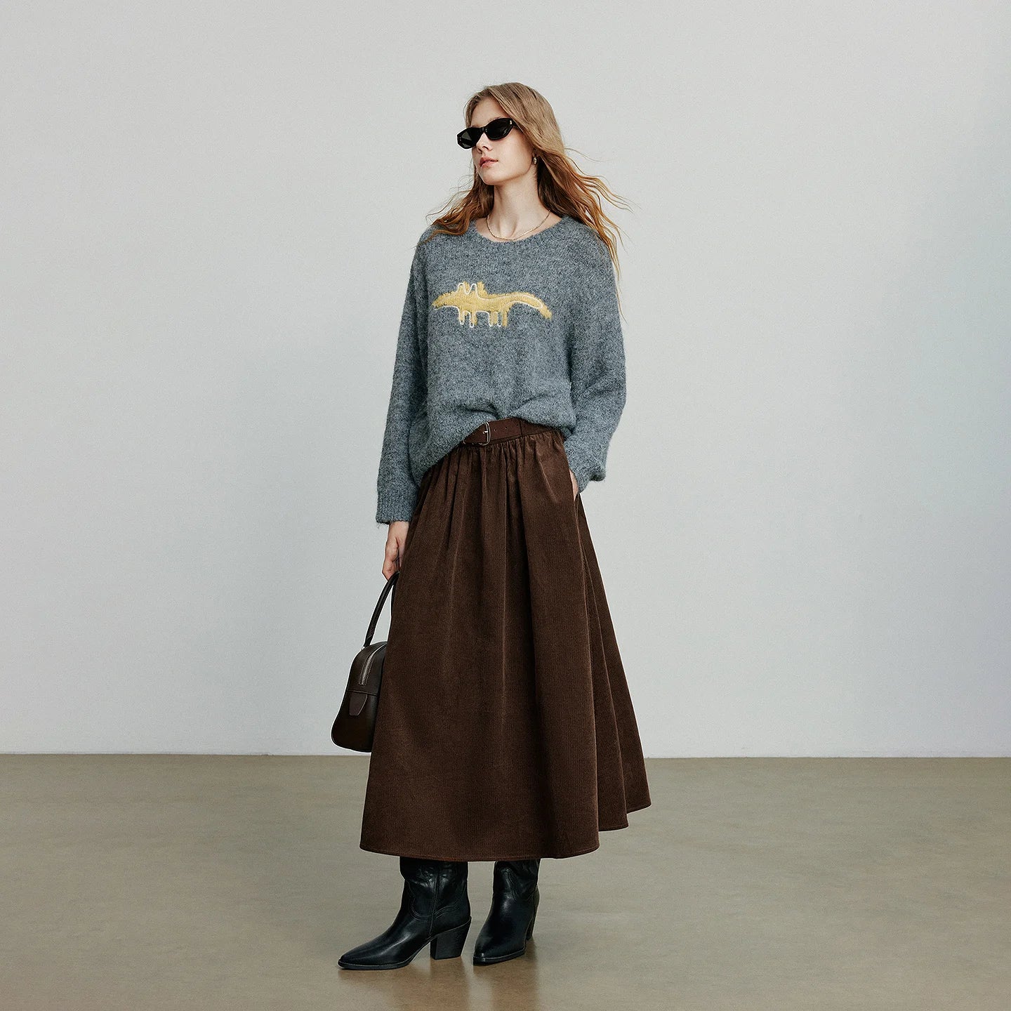 TOYOUTH Women Skirt 2025 Autumn New Corduroy Pure Cotton Ankle Length Umbrella Skirt