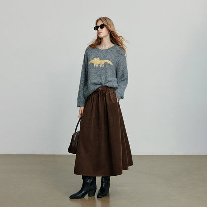 TOYOUTH Women Skirt 2025 Autumn New Corduroy Pure Cotton Ankle Length Umbrella Skirt