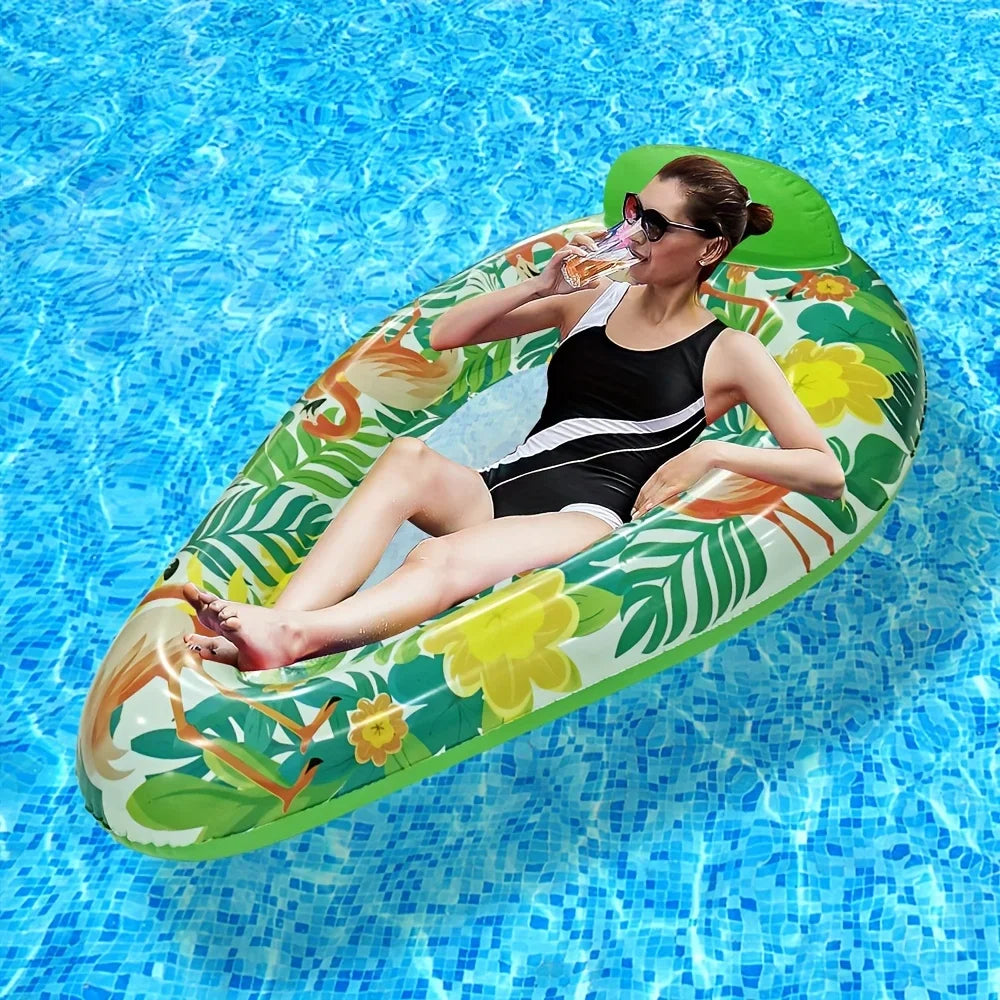 1pc Tropical Leaf Print Inflatable Pool Float PVC Water Lounger Swimming Pool Party Fun Water Floating Seat Pool Accessories