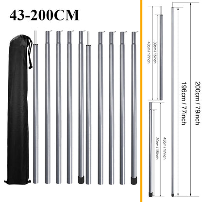 Tent Poles Camping Poles for Tarp Awning Canopy Shelter Sun Sail Tarpaulin Headroom Galvanized Steel Adjustable Telescoping Rods