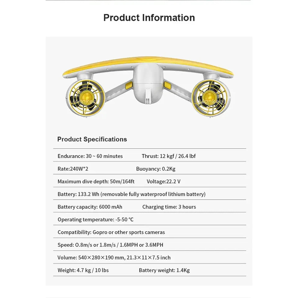 Dual Motor Sea Scooter 50m Waterproof For Diving Swimming Underwater Thruster 2023 Wholesale Hot Sale