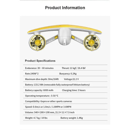 Dual Motor Sea Scooter 50m Waterproof For Diving Swimming Underwater Thruster 2023 Wholesale Hot Sale