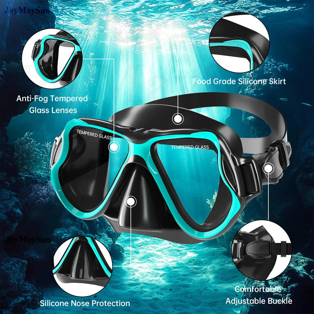 Diving Mask Swimming Snorkel Mask Wide View Tempered Glass Adult Waterproof Anti-Leak Anti-Fog Dive Scuba Swim Snorkeling Goggle