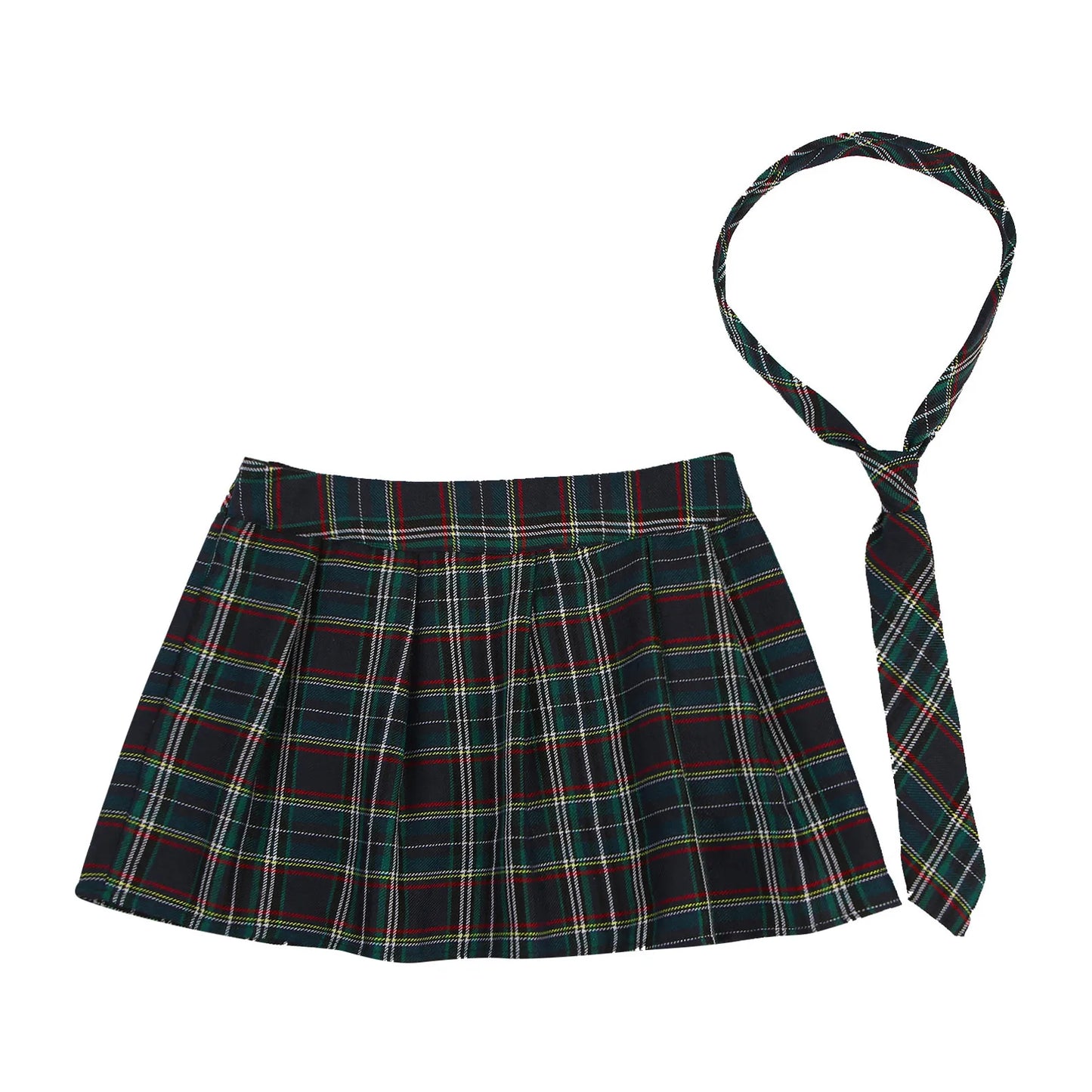 Womens Plaid Pleated Skirts With Necktie Harajuku Mini Japanese Preppy Schoolgirls Uniforms Kawaii Skirts Ladies Cosplay Costume