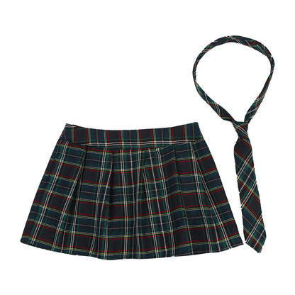 Womens Plaid Pleated Skirts With Necktie Harajuku Mini Japanese Preppy Schoolgirls Uniforms Kawaii Skirts Ladies Cosplay Costume